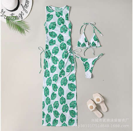 European and American bikini multi-color solid color long skirt sexy split three piece set women's swimsuit 2025 temperament versatile new trend 