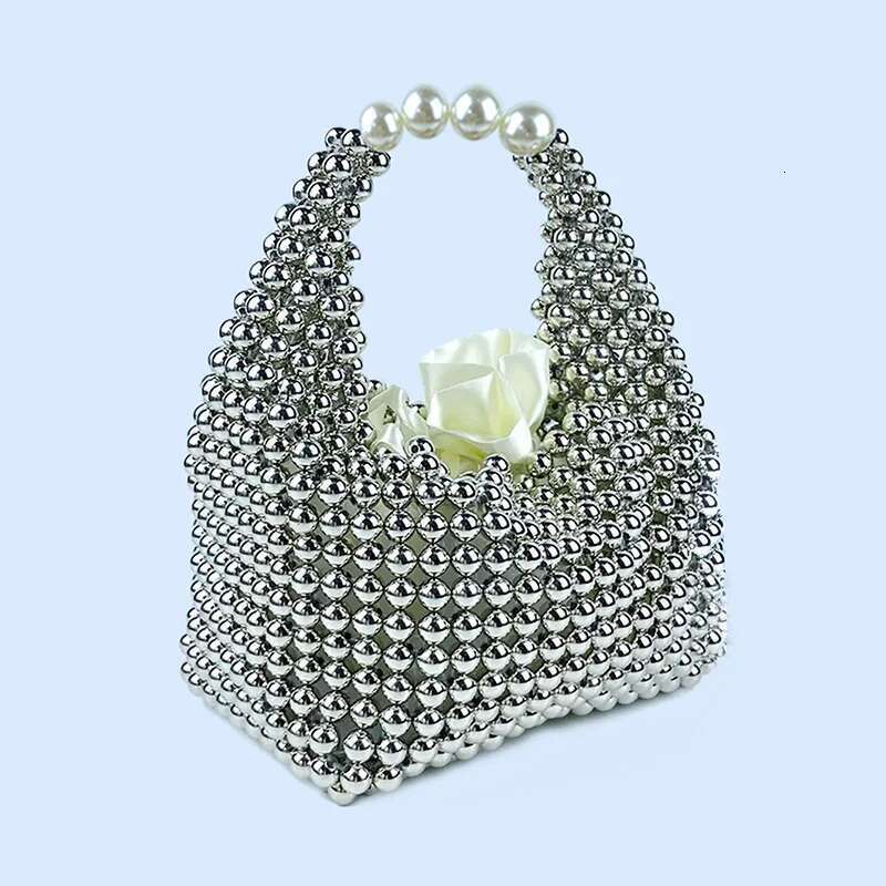 European American High-End Texture Handmade Sier Beaded Pillow Banquet Bag, Fashionable And Versatile