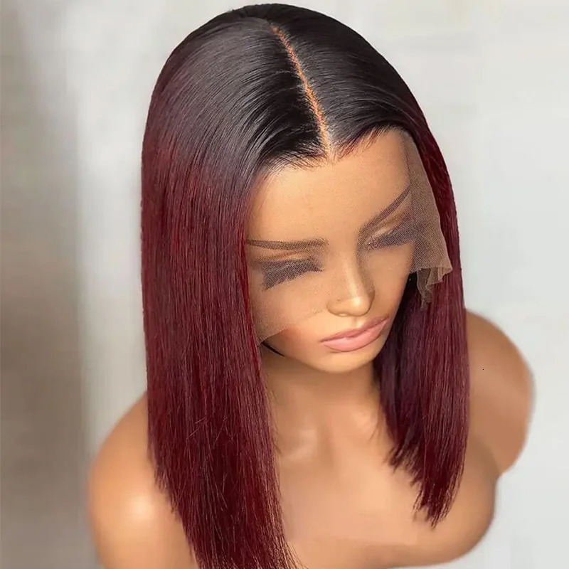1B/99J Burgundy Short Straight Bob Human Hair Wigs Brazilian Lace Front Human Hair Wigs Pre Plucked T Part Lace Wigs Remy Hair 250512