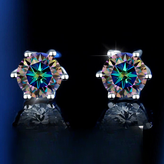 Classic six-prong 925 sterling silver 1/2/4/6CT colorful blue Moissanite stud earrings hot selling High-end style, elegant and fashionable, star style