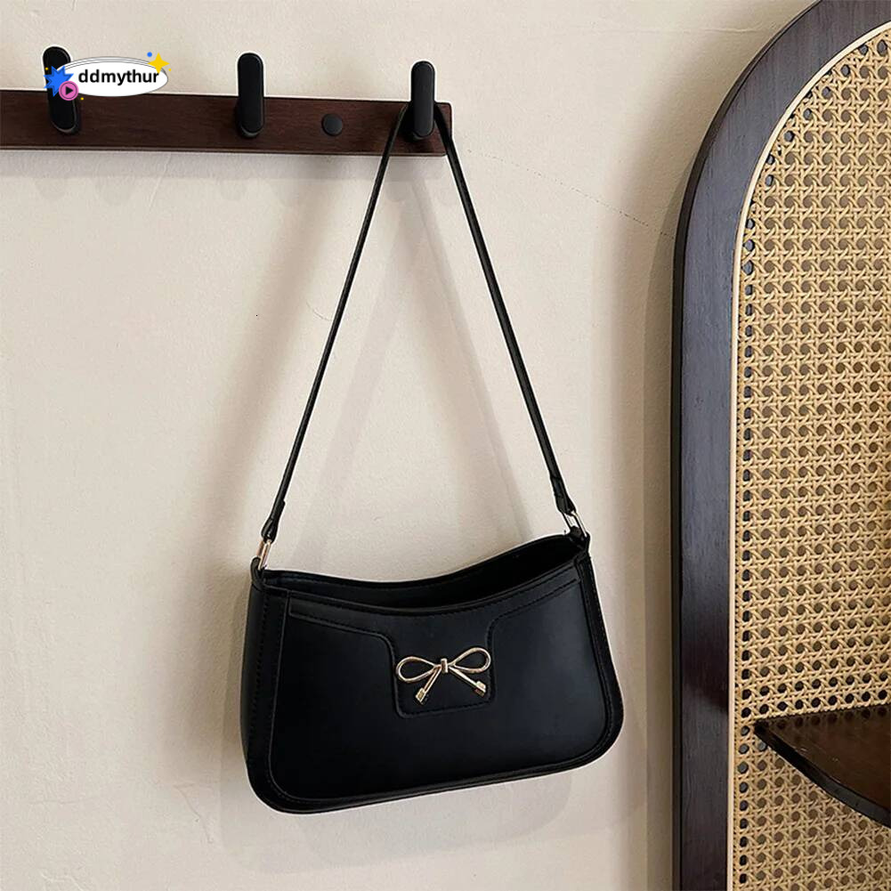 Female Bow Underarm PU Leather Versatile Armpit Solid Color Bowknot Shoulder Women Commute Bag ddmythur