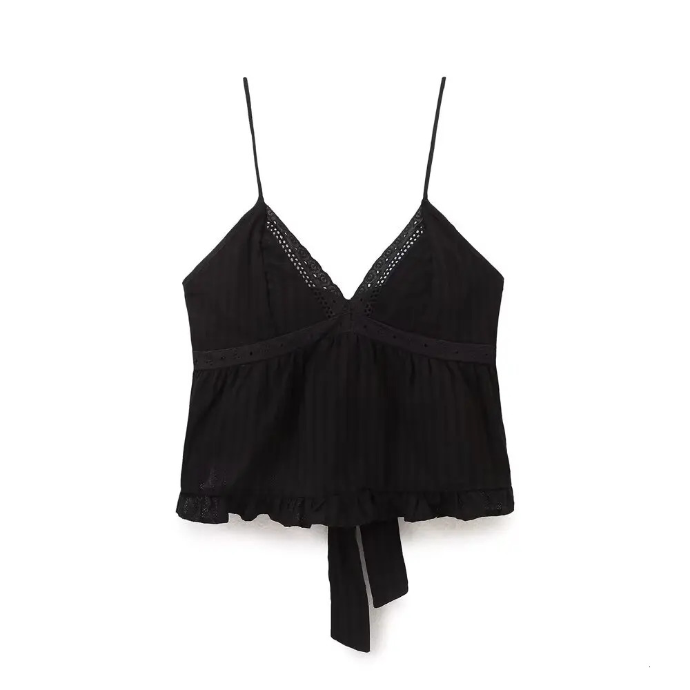 Autumn Product Womens Clothing European And American Style Casual Cotton Comfortable Strap Black Backless Top 250515