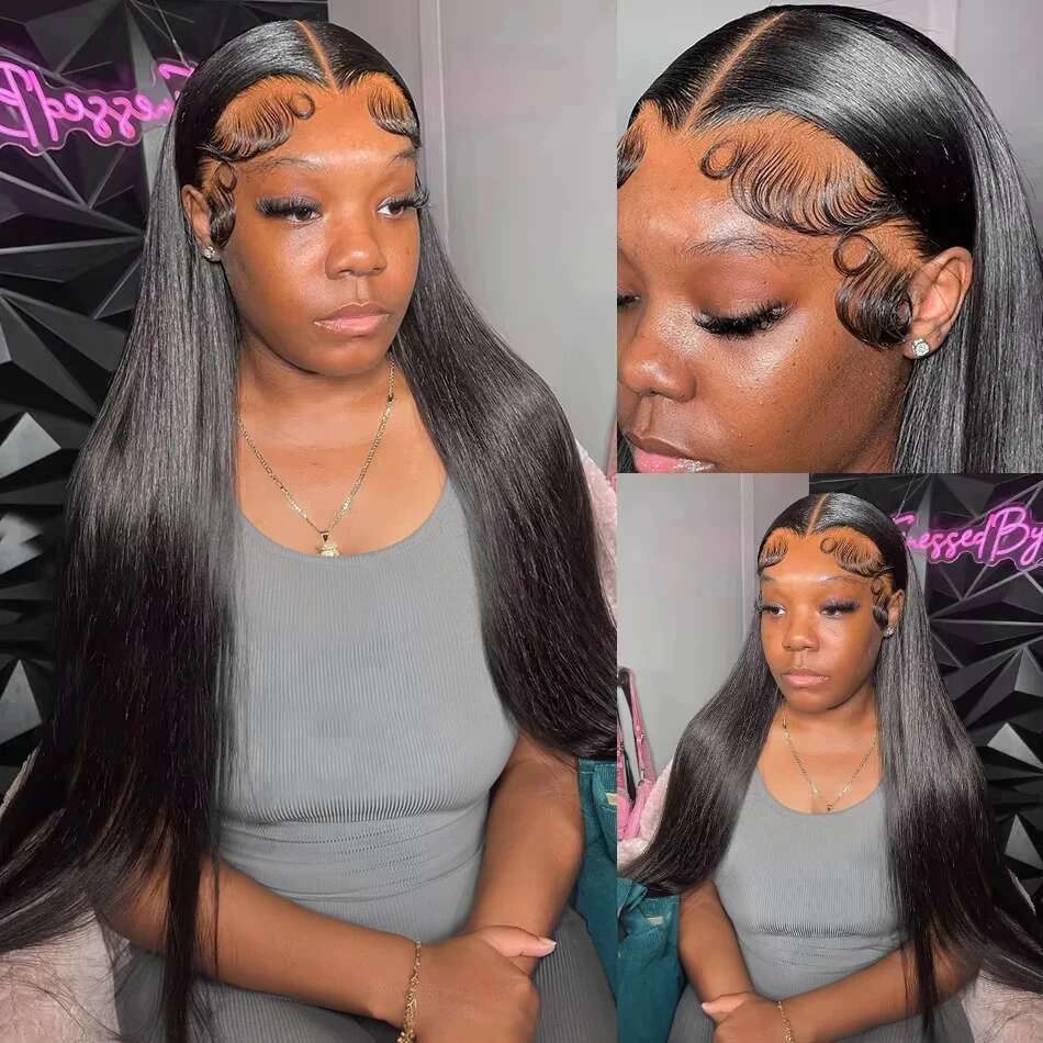 250 Density 13X4 13X6 HD Transparent Bone Straight 30 40 Inches Lace Front Human Hair Brazilian Frontal Wigs For Women