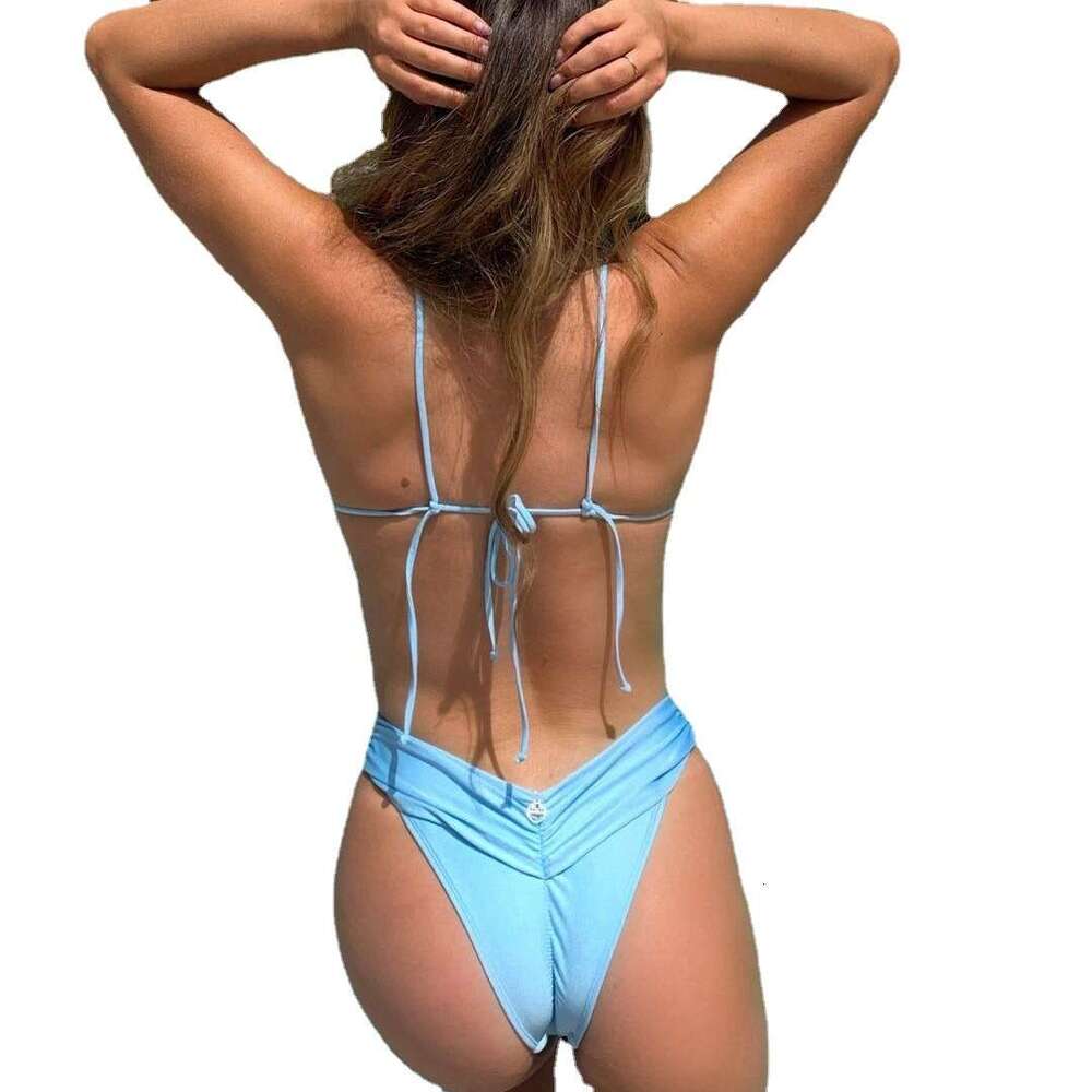 2025 women's set, European American pure color sexy pleated bikini with added colors, new style temperament, chic and elegant clothing