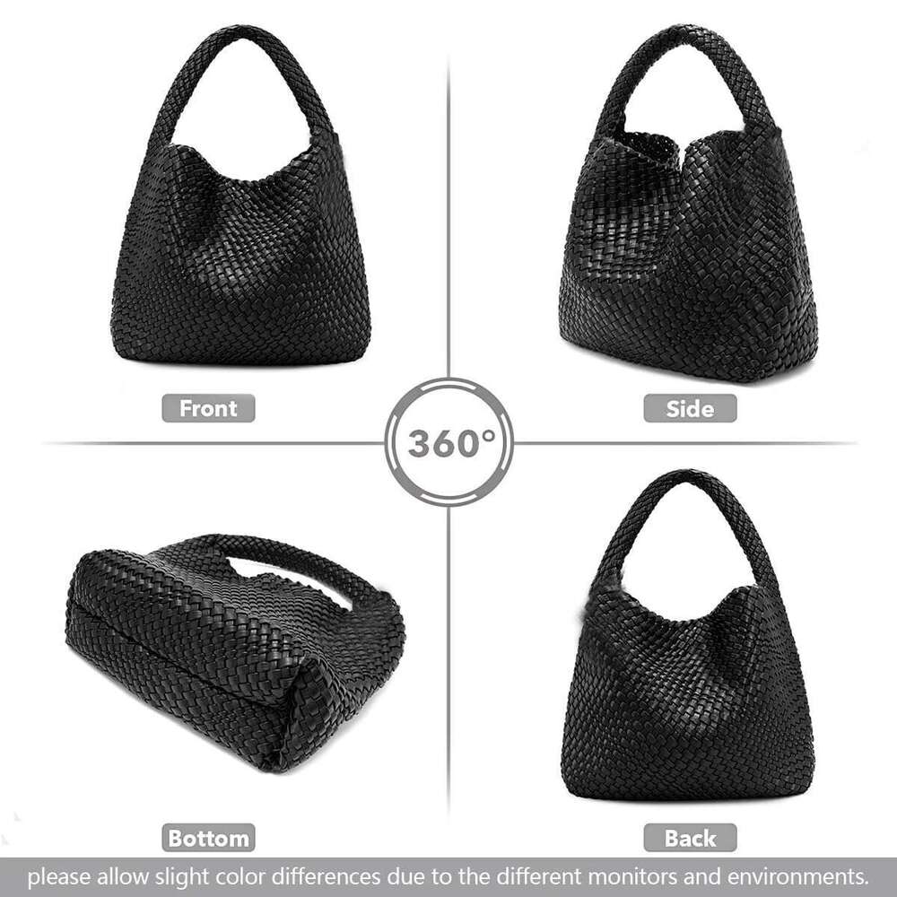 for Women Large Woven Handbag Soft Leather Shoulder Work Shopper Summer Beach Travel Tote Bag with Purse