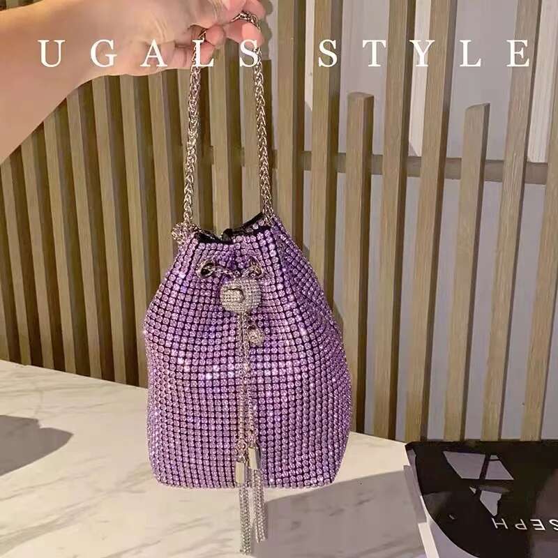Women's Handbag Glitter String Bucket Crystal Shiny Rhinestones Dia Evening Wedding Party Clutch Purse Crossbody Bag