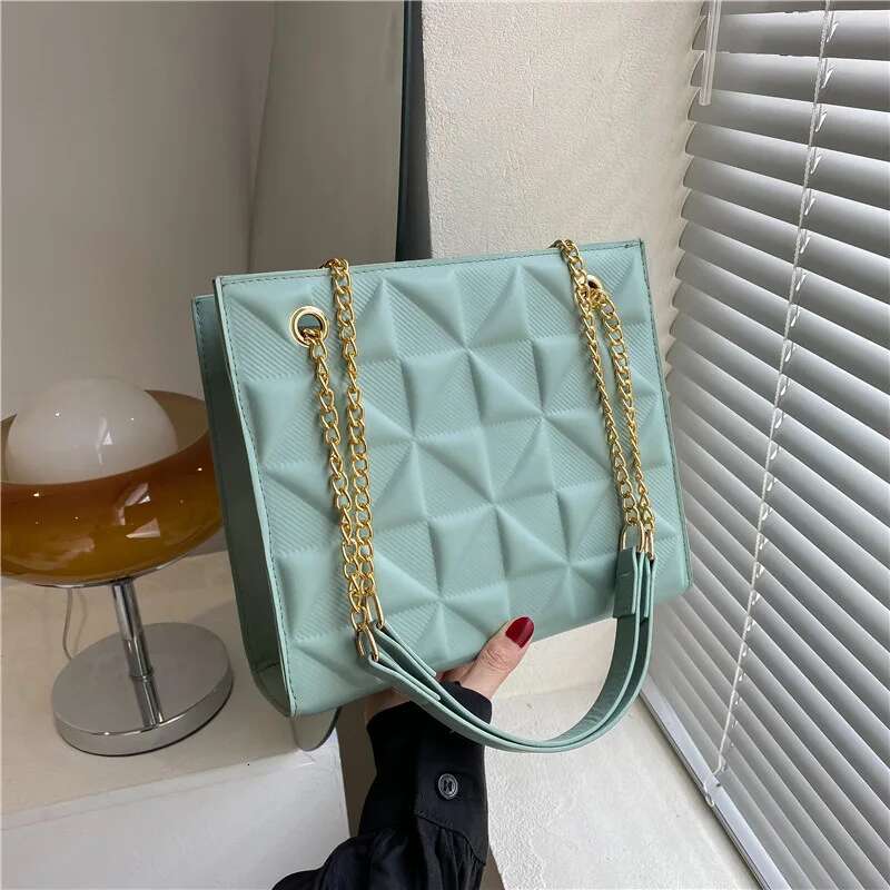Ladies Fashion Large Capacity Chain Retro Square Tote Bag Dia Texture Shoulder Crossbody Daily Hundred Underarm Handbag
