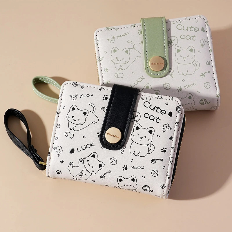 Japanese Cute Cat Wallet Short Student ID Bank Card Holder Money Bag Zipper Wallets For Women Key Storage Purse Coin Purse 250514