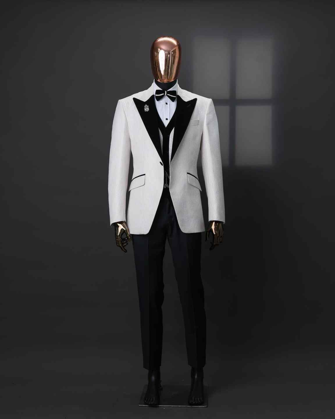 Elegant Jacquard Wedding Tuxedos 3 Piece Set Jacket Vest Pants Single Breasted Men Suit Designer Groom Blazers Customized