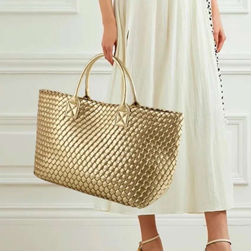 Woven Tote Women's Handbags Designer Large Shoulder For Women 2025 Fashion PU Shopper Purses Composited Bags Clutch
