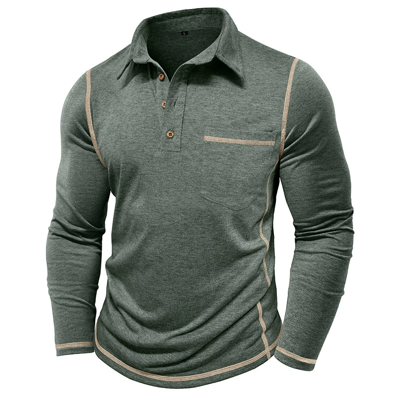 XXXL Men's Casual Polo Shirts Classic Long Sleeve Basic Button T-Shirt Lightweight Cotton Golf Tops with Pocket Tops Tees
