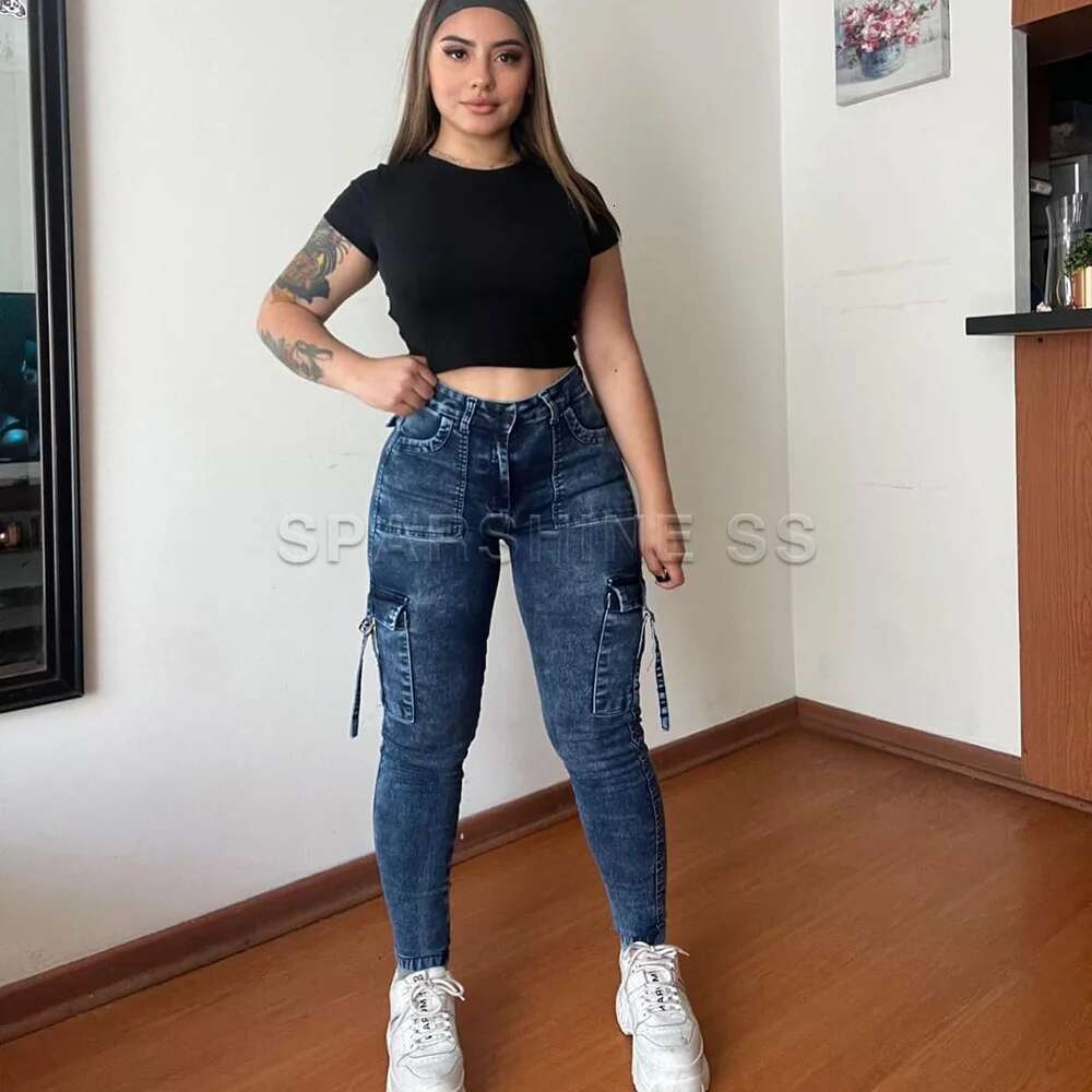 Vintage Streetwear Skinny Retro Y2k High Waist Jeans Casual Wash Cargo Women Autumn Winter Legging Denim Pants Designer