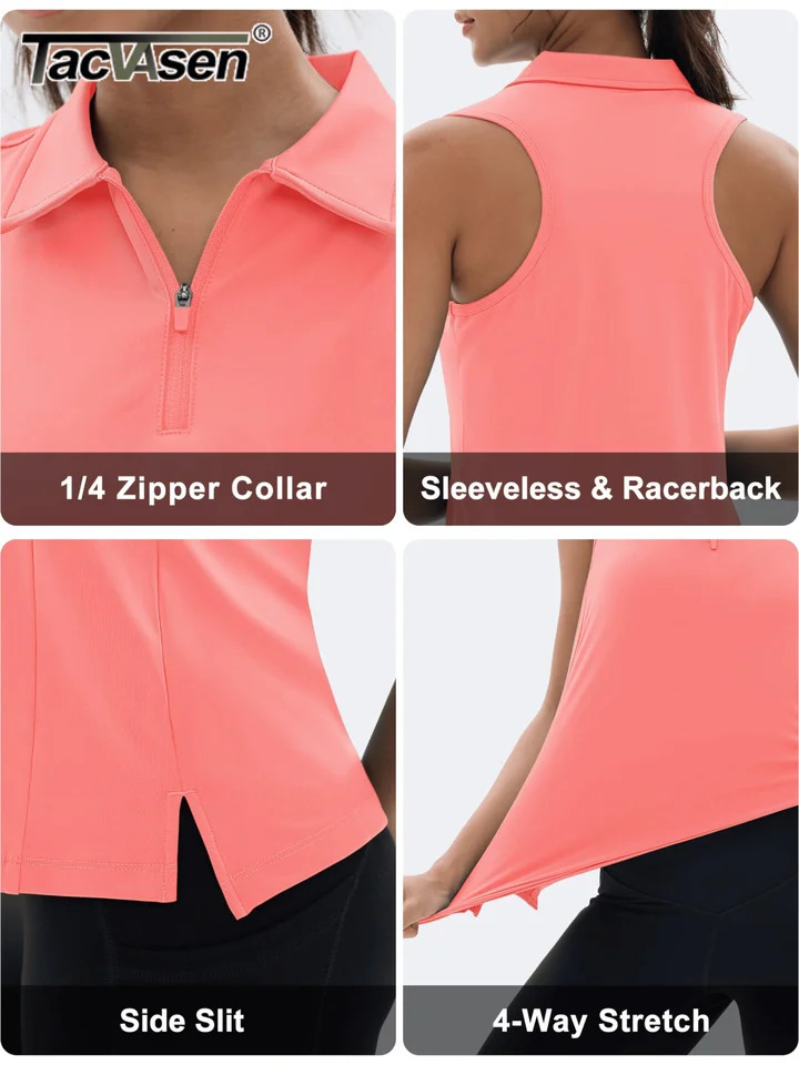 TACVASEN UPF50 Quick Dry Polo Shirts Womens Summer Golf Sleeveless Workout Tees Sun UV Protection Outdoor Fitness Gym Tank Tops 250515