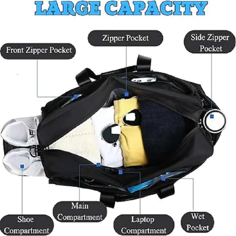 BJIAX Lightweight Travel Men Portable Large-Capacity Business Trip Lage Shoulder Fiess Bag Dry And Wet Separation