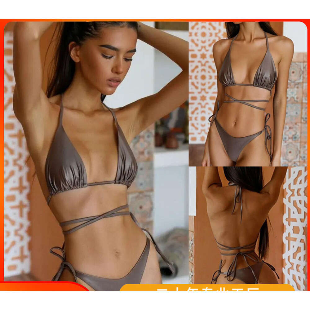 Popular sports swimsuit with chest cushion, women's split style sexy bikini shiny swimsuit, 2025 new casual versatile fashion clothing
