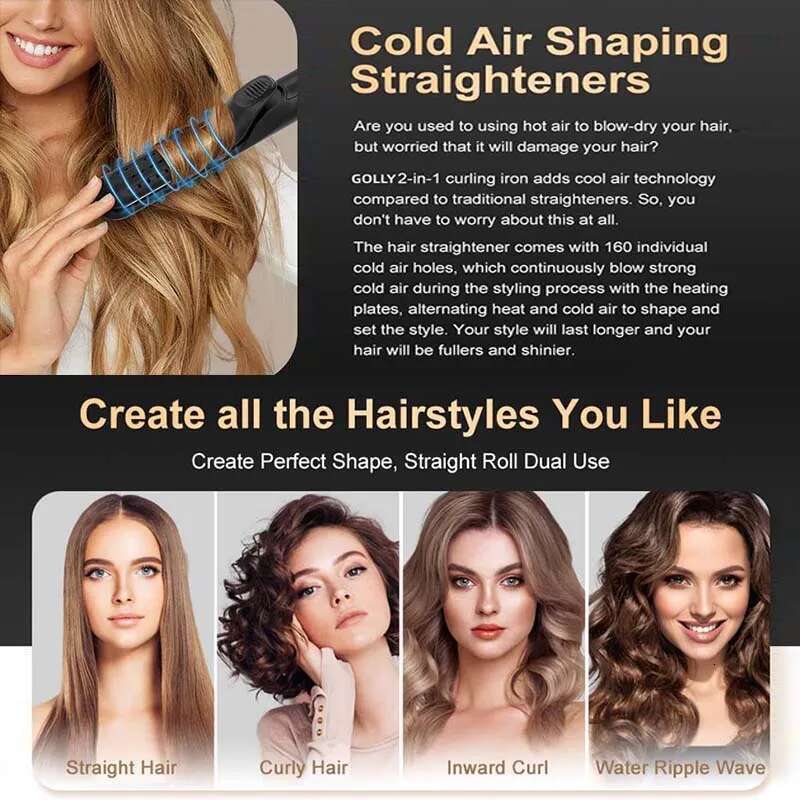 Multifunctional Airflow Styler Professional 2 In 1 Straightener And Curler Ptc Fast Heating Cool Air Hair Flat Irons