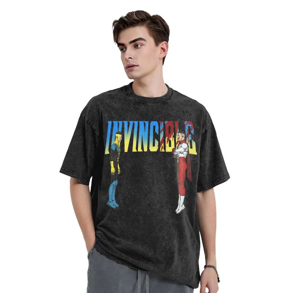Invincible Stand off T Shirt Hip Hop Washed Short Sleeve Haruku T-Shirts Retro Men Women Streetwear Printed Tees