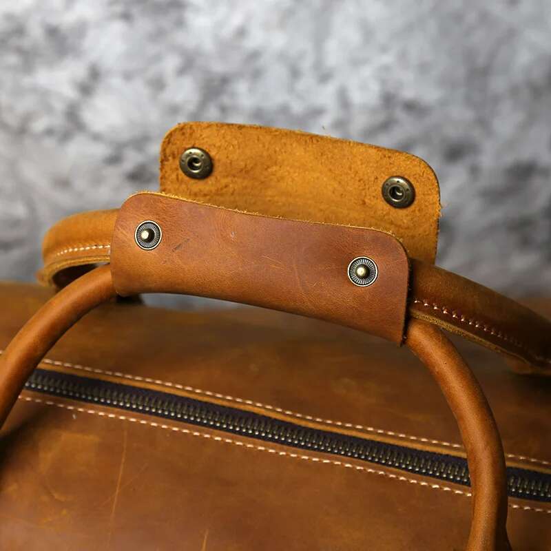 NZPJ Men's Retro Leather First Layer Cowhide Large-Capacity Travel Business Trip Handbag Shoulder Messenger Bag