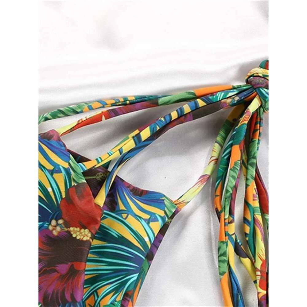 Triangle Bikinis Set Bandage Swimwear Women's Two-Piece Swimsuit Sexy Bathing Suit Floral Printed Biquini Micro Thongs Beachwear