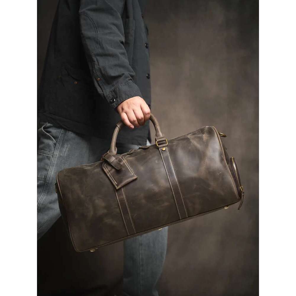 Men's Travel Genuine Leather Casual Hand Lage Bag High Capacity Fiess Bag Shoulder Shoe Pocket For 18 Inch Laptop
