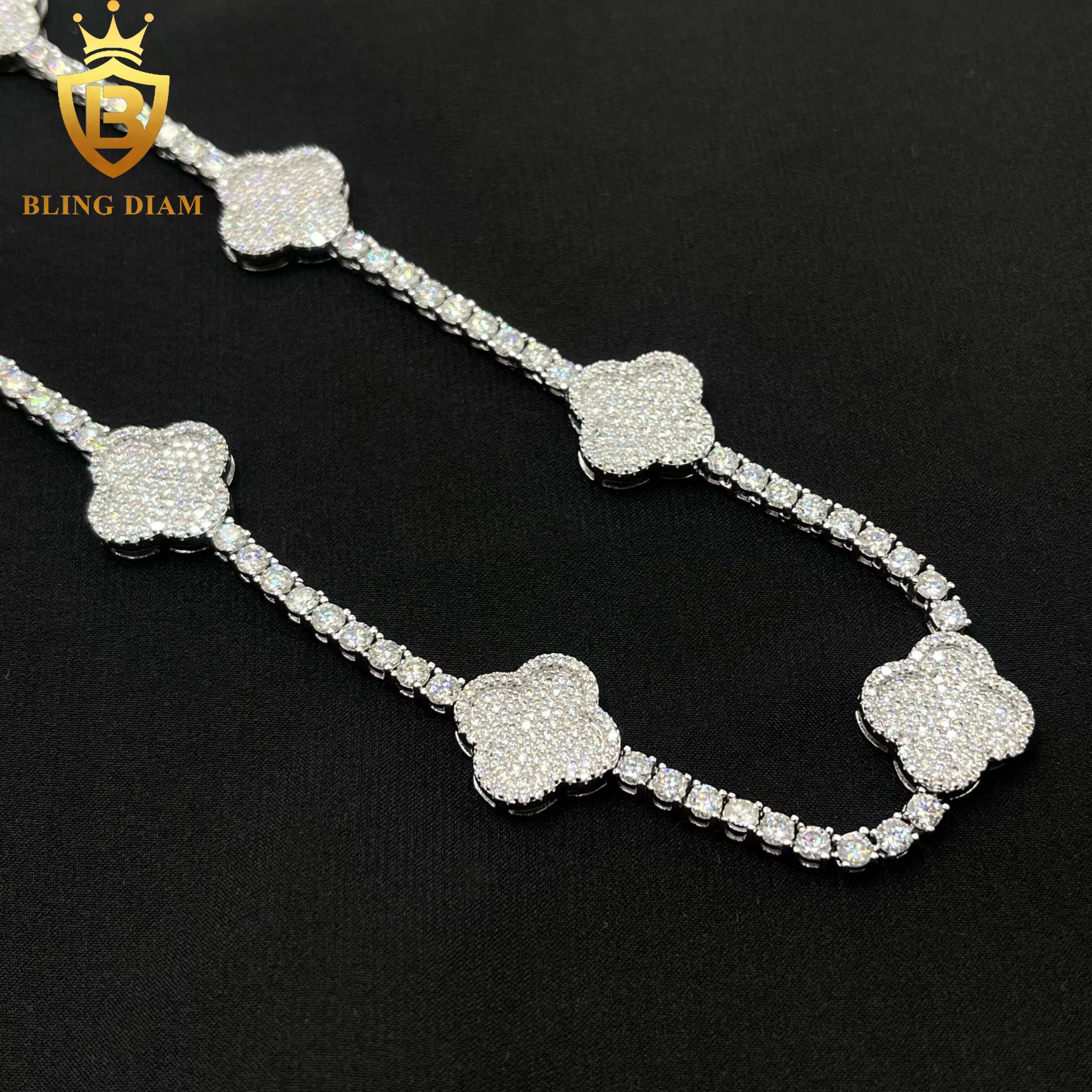 Fashion Rapper Jewelry Sterling 925 Silver Flower 3mm Tennis Bracelet Moissanite Diamond Cuban Link Bracelet Ice Out Bracelet