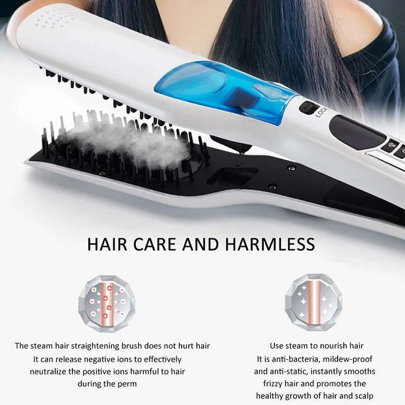 Household adjustable working temperature Steam Hair Straightening Comb LCD Spray Electric Splint Straightener for