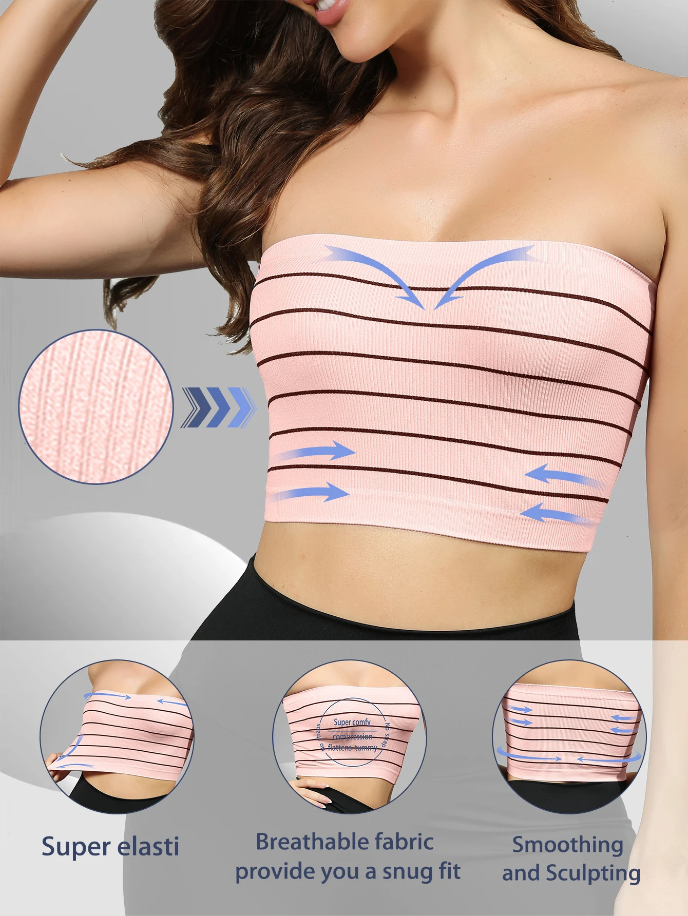 Striped Print Tube Tops Elegant Sleeveless Strapless Slim Womens Clothing 250515
