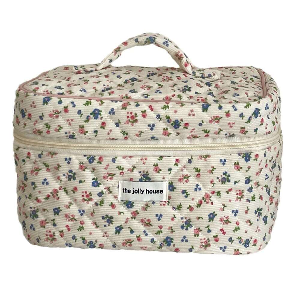 Corduroy Floral Bag, Large Capacity, High Beauty Value, Convenient Handheld Makeup Storage, Washroom Storage Bag