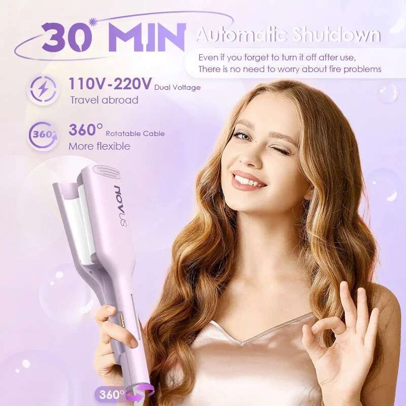 NOVUS 32mm iron anti-scalding 6000W negative ion curling head 30 seconds fast heating Christmas gift