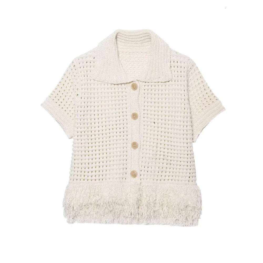 Tassels Knitted Hollow Out Cardigans Skirt Suits Women Single Breasted Lapel Top Mini Skirts Sets Female 2025 Spring Chic Outfit