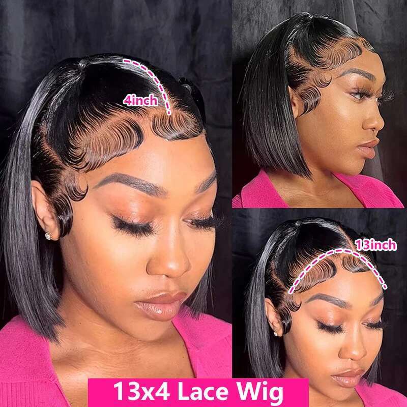 BOB Human Straight 200% Density 13x4 HD Transparent Frontal Wigs Bob Hair Lace Front Wig For Women