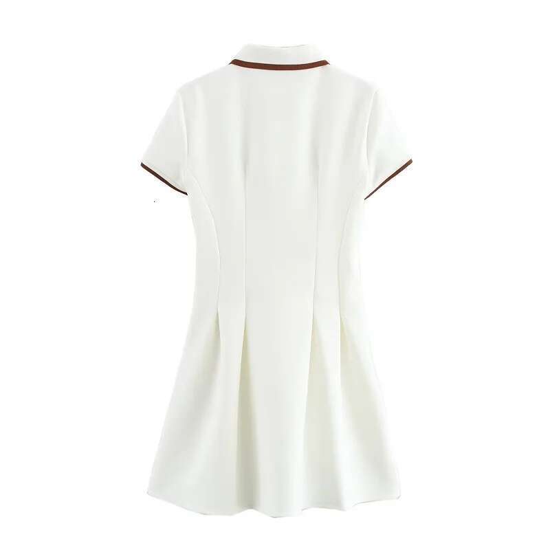 TRAF 2025 White For Women Polo Shirt Spring Mini Dress Woman Ribbed Short Sleeve Womens Dresses Elegant Vestidos