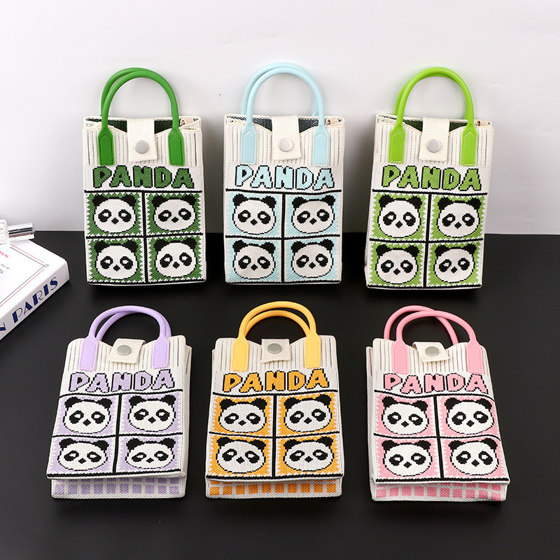 High quality style Korean series knitted panda niche single shoulder slanted mobile phone bag handbag new free delivery designer bag
