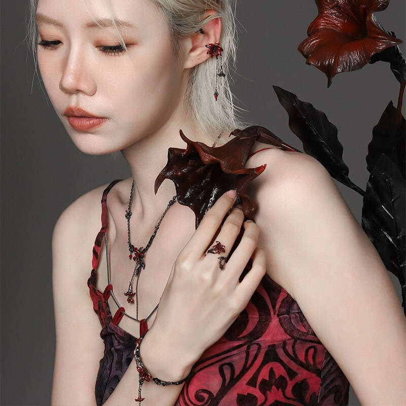 Mandala flower tassel jewelry, ring, earring, bracelet, necklace, high-end feeling, diamond studded, dark style, sweet and cool, spicy girl jewelry