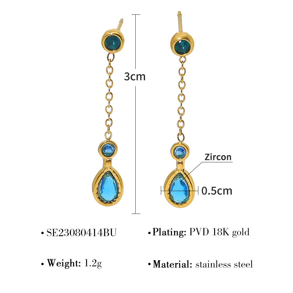 Light Luxury Titanium Steel Water Drop Earrings with Zircon Pendant, Long Dangle Earrings for Women, Simple and Elegant Style