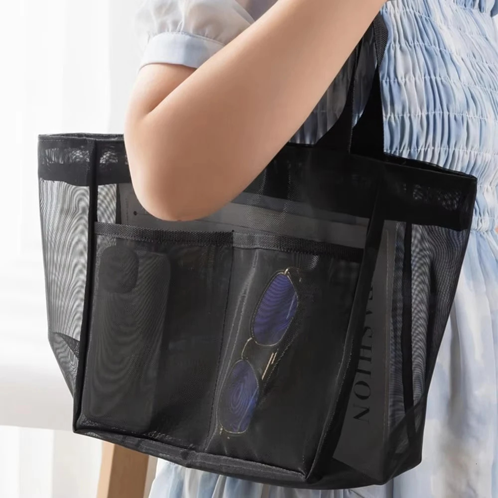 Large Capacity Makeup Storage Bag for Women Multifunctional Mesh Shoulder Travel Bag Transparent Beach Bag Hollow n 250515