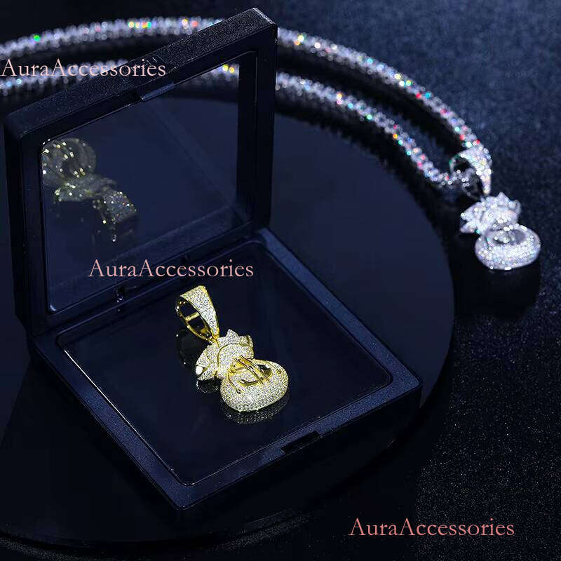 Pass Dia Tester Punk Style Moissanite Money Bag Sterling Sier Dollar Pendant for Party