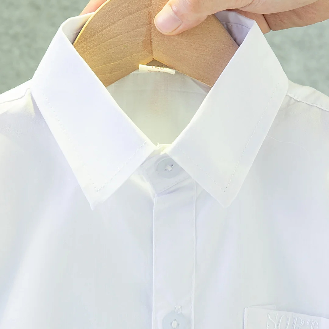Childrens Clothes Summer With Pocket Single Row Button Pure White Student Shirt School Uniform Casual Simple Girls Blouse 250515