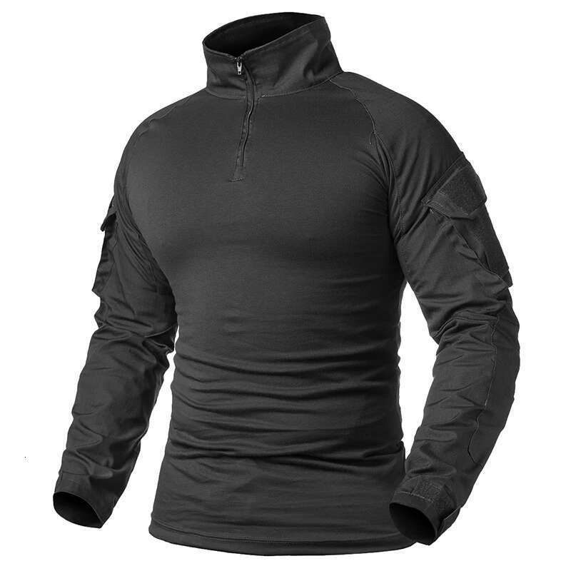 Men's Camouflage Tactical 1/4 Zip Long Sleeve Combat T Shirt Cotton Camo Uniform Airsoft Shirts