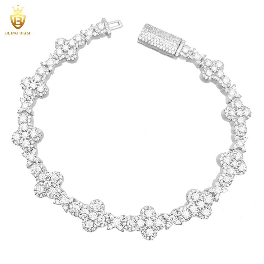 10MM 13MM Hip Hop 925 Sterling Silver Jewelry Moissanite Cuban Chain Flower Cross Iced Out Bracelet