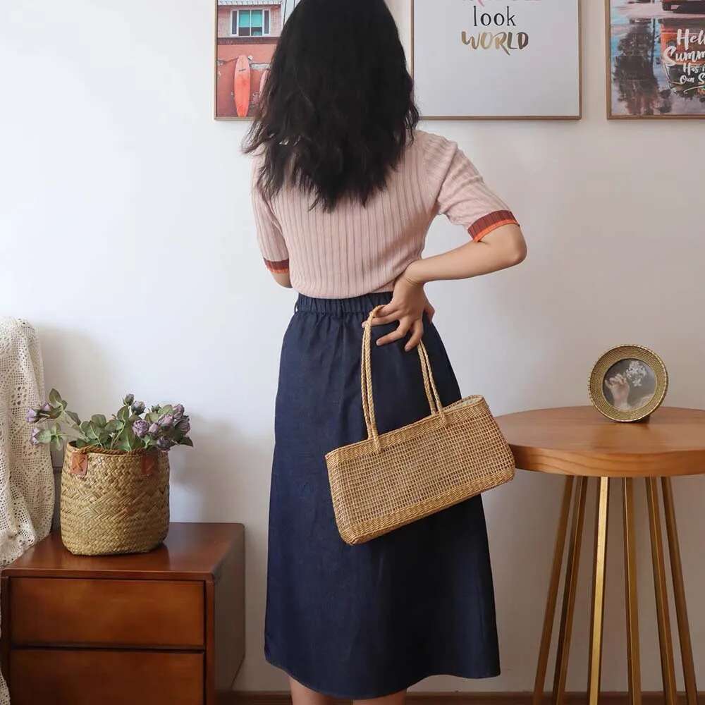 Large Capacity Straw Basket Shoulder Bag Women Summer Travel Top Handle Bags Fashion Simple Design Woven Handbags Beach Tote