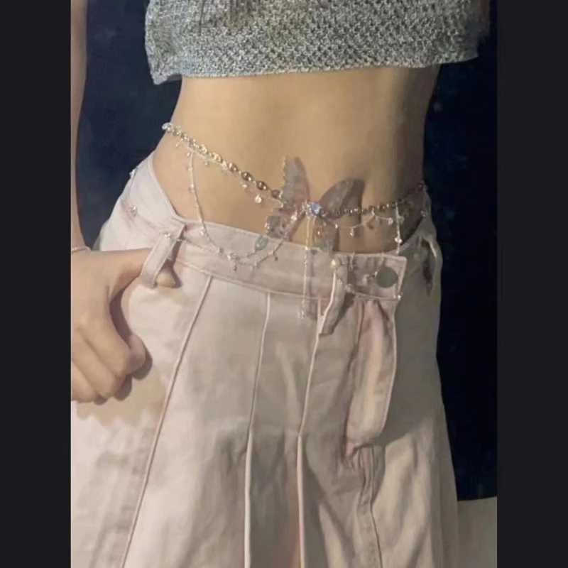 Fashionable Tassels Waist Chain Trendy Alloy Butterfly Waist Chain with Tassels Beautiful Body Chain Decoration Y250515