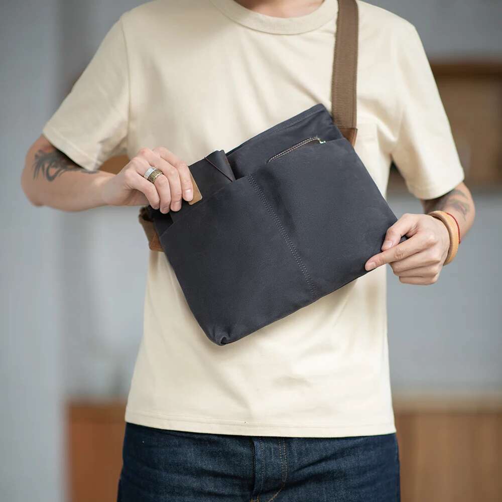 Maden Retro Shoulder Diagonal 16oz Oil Wax Commuter Postman Wear-resistant Old Waterproof Adjustable Canvas Bag for Men's