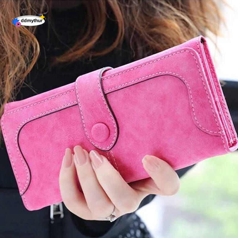 Trendy Retro Women's PU Leather Long Wallet Frosted European Style Holder, Fashion Buckle Clutch Purse ddmythur