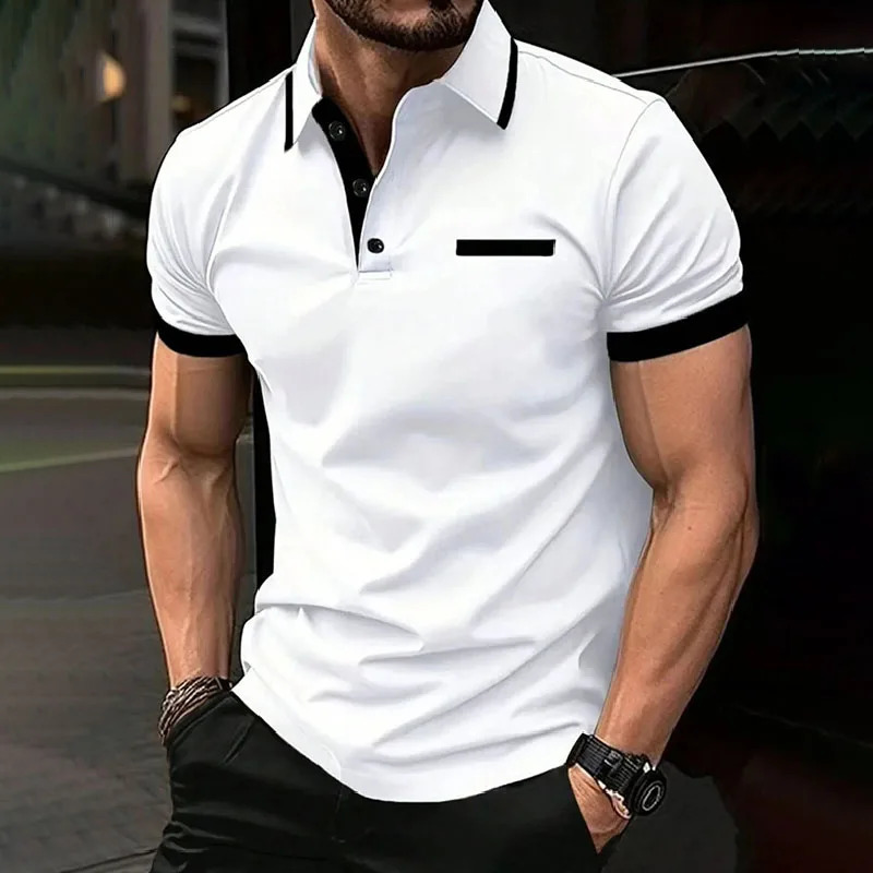 Spring Summer Men Clothes Short Sleeve Turn-down Collar Polo Shirt Pocket Print Business Casual Polo Shirt Resilient Tops 250515