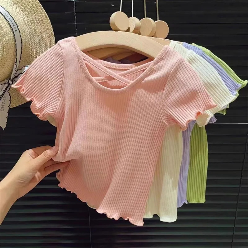 Girls T-shirts Summer Short-sleeve Tops for Kids Solid Color Children Blouse Fashion Baby Tees Toddler Outfits Clothing 250515