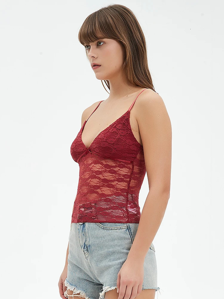 Sexy Mesh Perspective Vest Women Summer Vintage Sleeveless Vneck Slim Crop Tops Spaghetti Strap Tanks Y2k Clothes Clubwear 250506