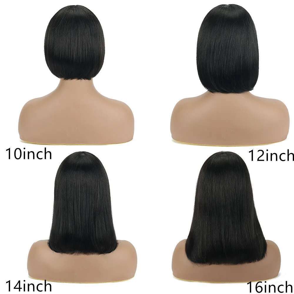 Human 13X4 Front 180% Density Short Straight Frontal Bob Wig Transparent Lace Pre Plucked With Baby Hair