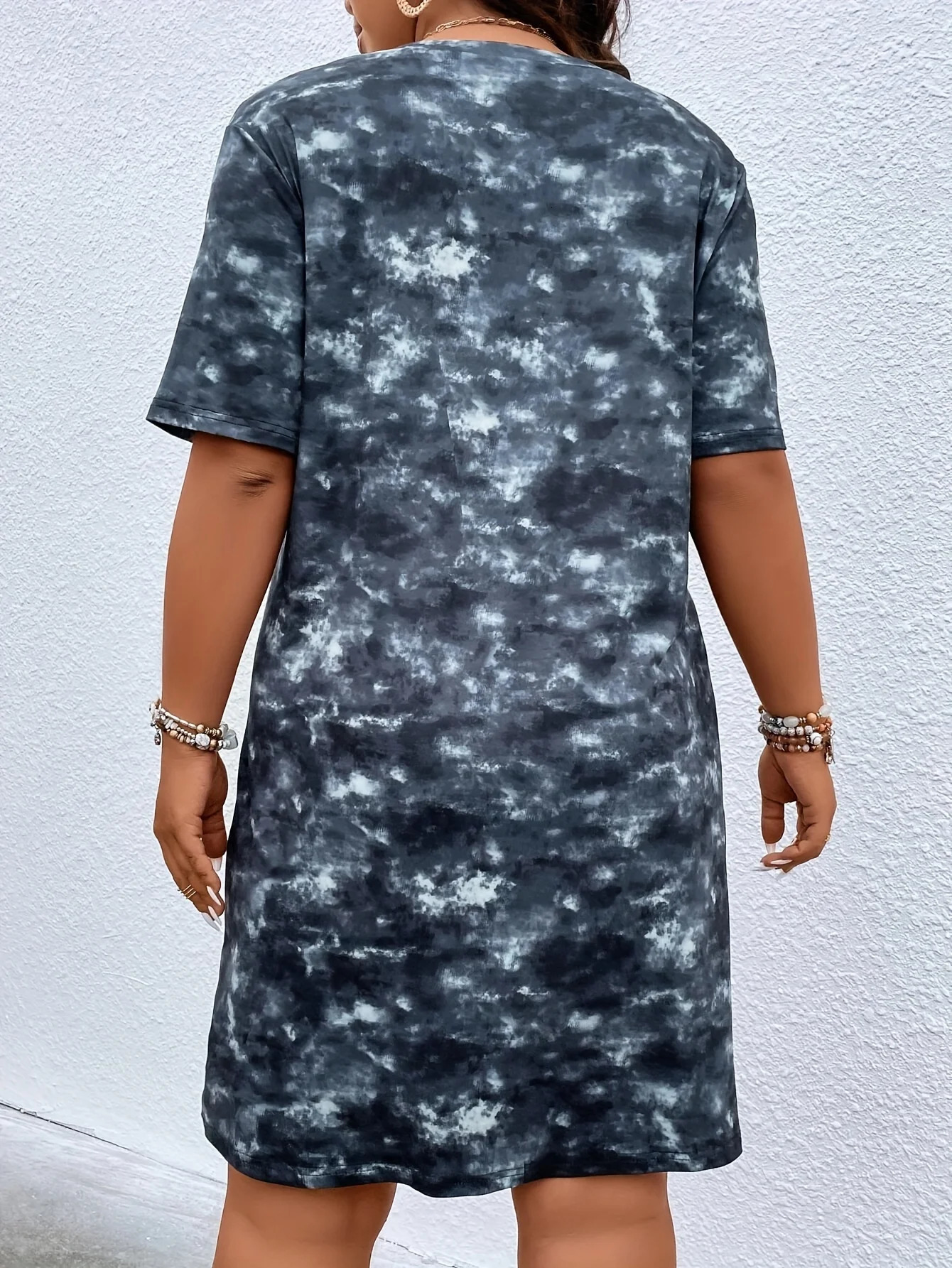 European and American plus size womens casual dress summer comfortable short sleeved simple gradient holiday street 250506