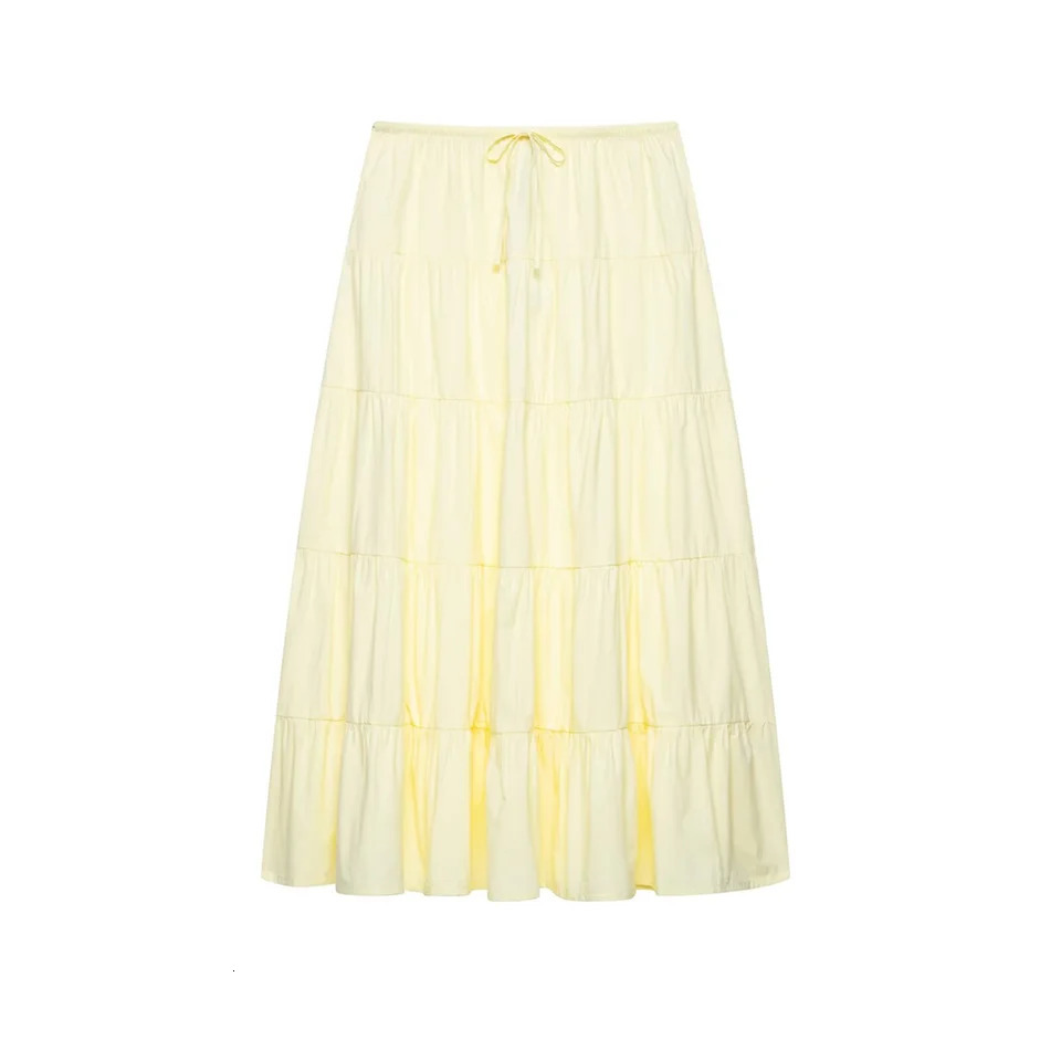 PB ZA layered splicing casual versatile temperament solid color loose Aline skirt long summer womens clothing 250515